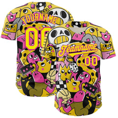 Custom Black Light Yellow-Deep Pink 3D Geo Law Play Time Authentic Baseball Jersey
