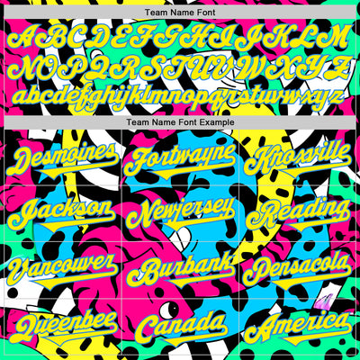 Custom Black Light Yellow-Electric Blue 3D Geo Law Curly Friends Authentic Baseball Jersey