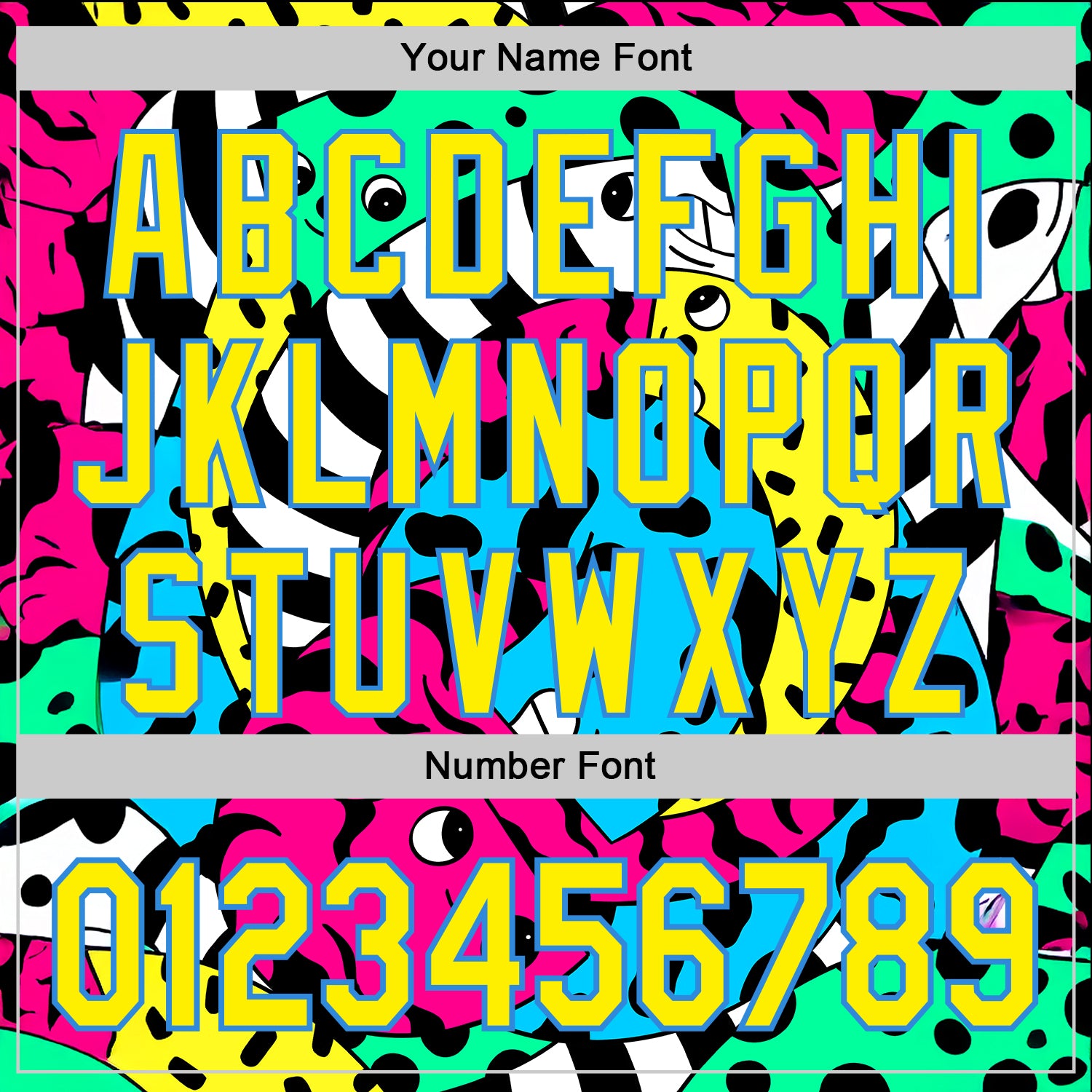 Custom Black Light Yellow-Electric Blue 3D Geo Law Curly Friends Authentic Baseball Jersey