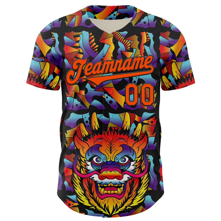 Custom Black Orange 3D Geo Law Dragon Mask Authentic Baseball Jersey