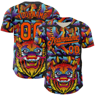 Custom Black Orange 3D Geo Law Dragon Mask Authentic Baseball Jersey