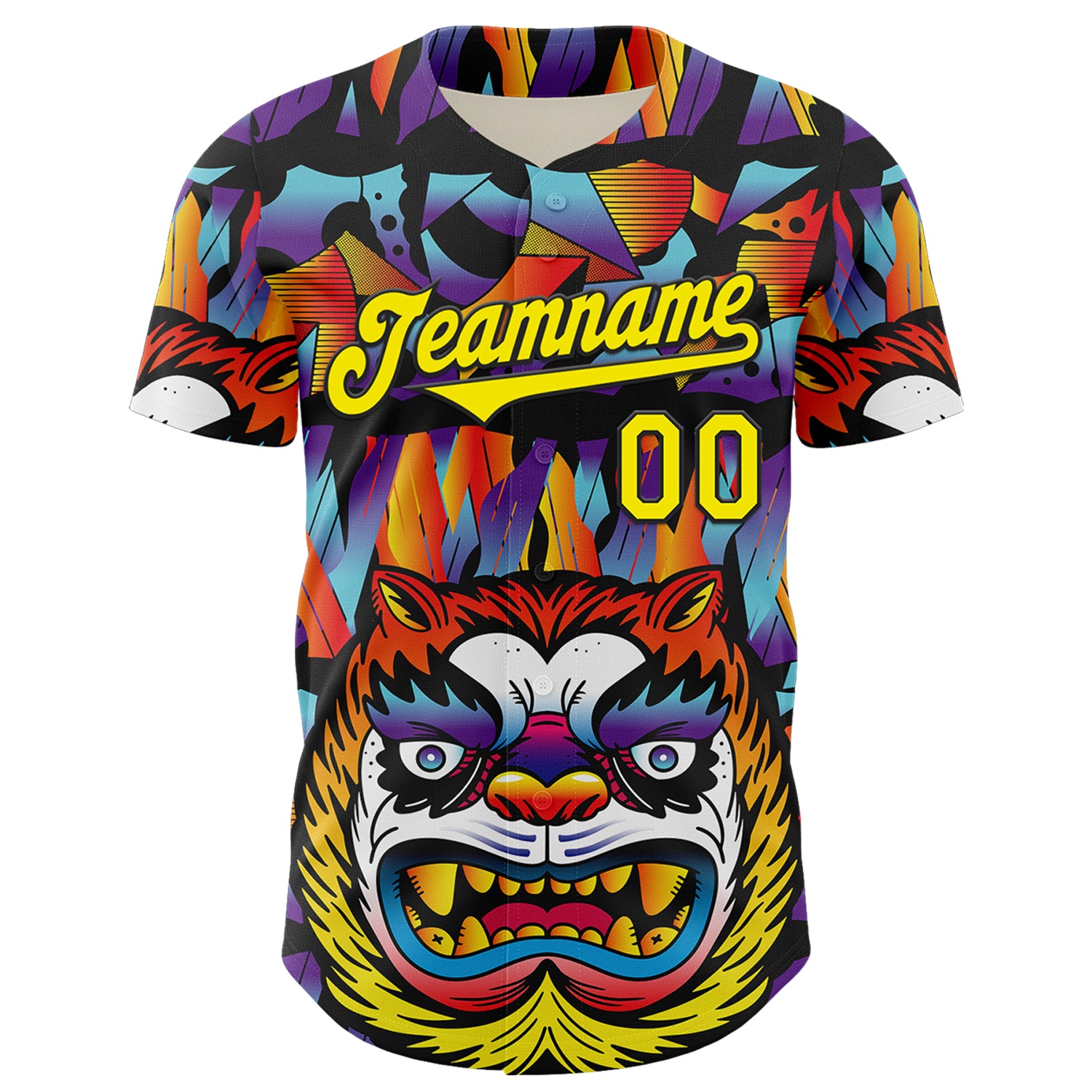 Custom Black Light Yellow 3D Geo Law Tiger Mask Authentic Baseball Jersey