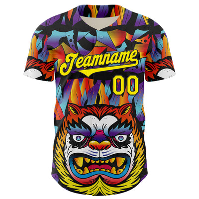 Custom Black Light Yellow 3D Geo Law Tiger Mask Authentic Baseball Jersey