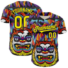 Custom Black Light Yellow 3D Geo Law Tiger Mask Authentic Baseball Jersey