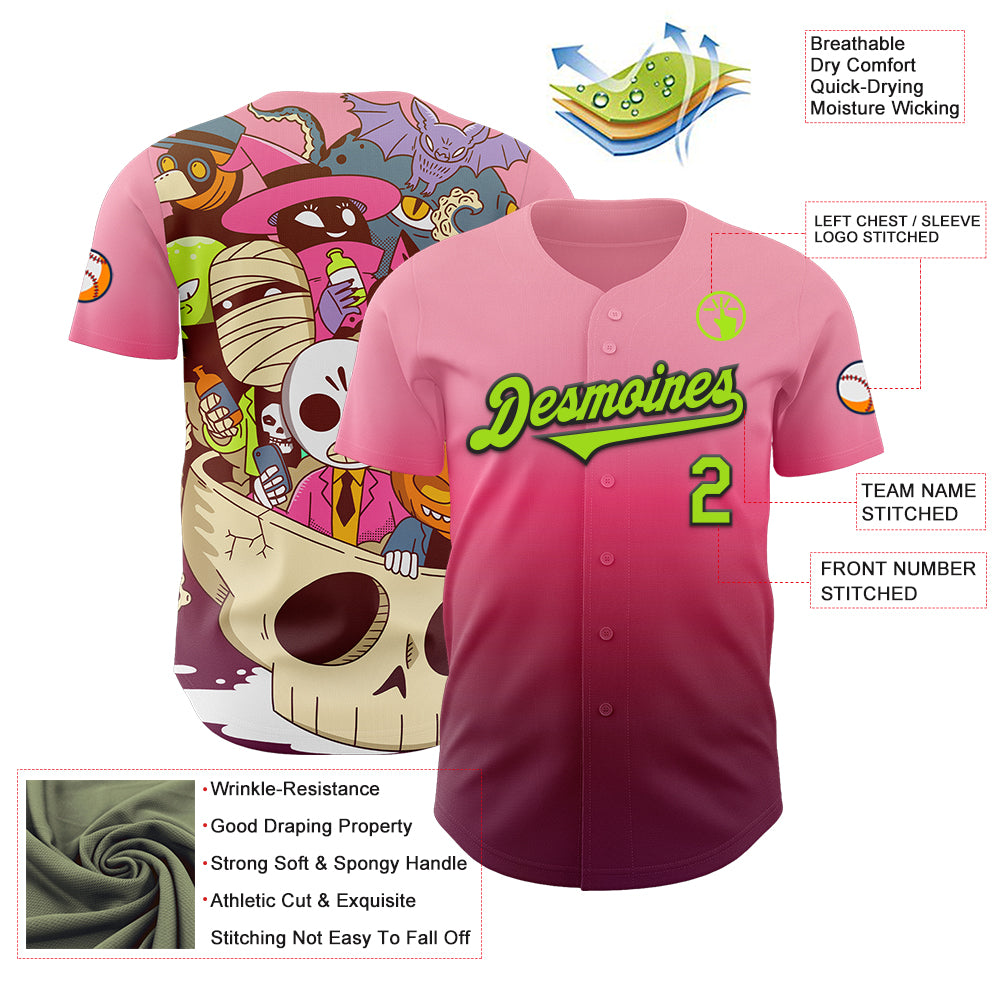 Custom Pink Neon Green-Black 3D Geo Law Lil Horrors Authentic Baseball Jersey