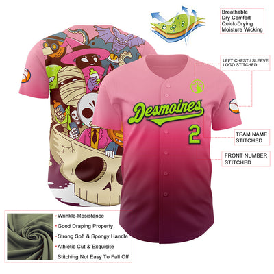 Custom Pink Neon Green-Black 3D Geo Law Lil Horrors Authentic Baseball Jersey