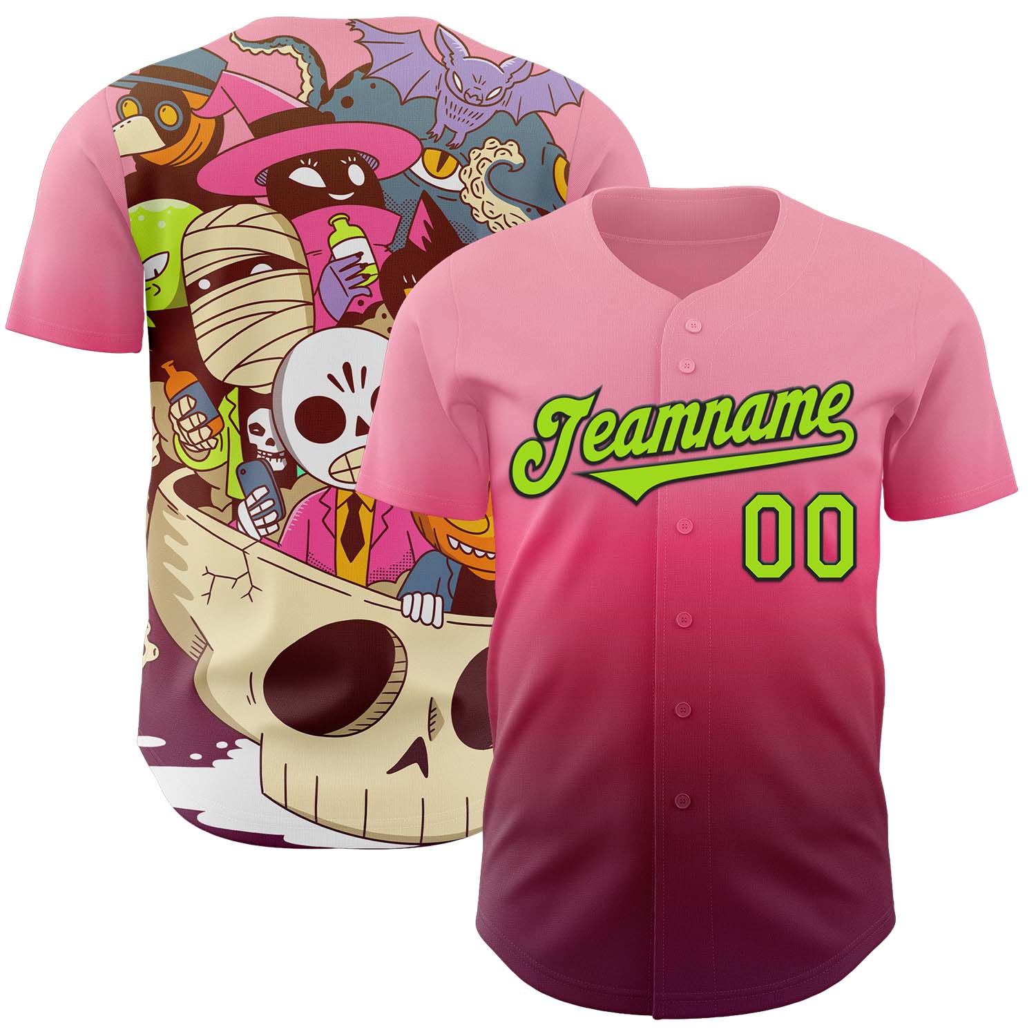 Custom Pink Neon Green-Black 3D Geo Law Lil Horrors Authentic Baseball Jersey