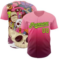 Custom Pink Neon Green-Black 3D Geo Law Lil Horrors Authentic Baseball Jersey