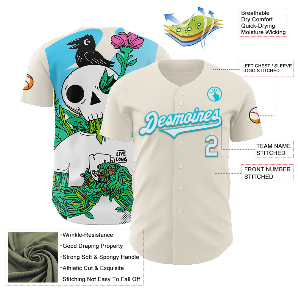 Custom Cream White-Lakes Blue 3D Geo Law Live Long Authentic Baseball Jersey