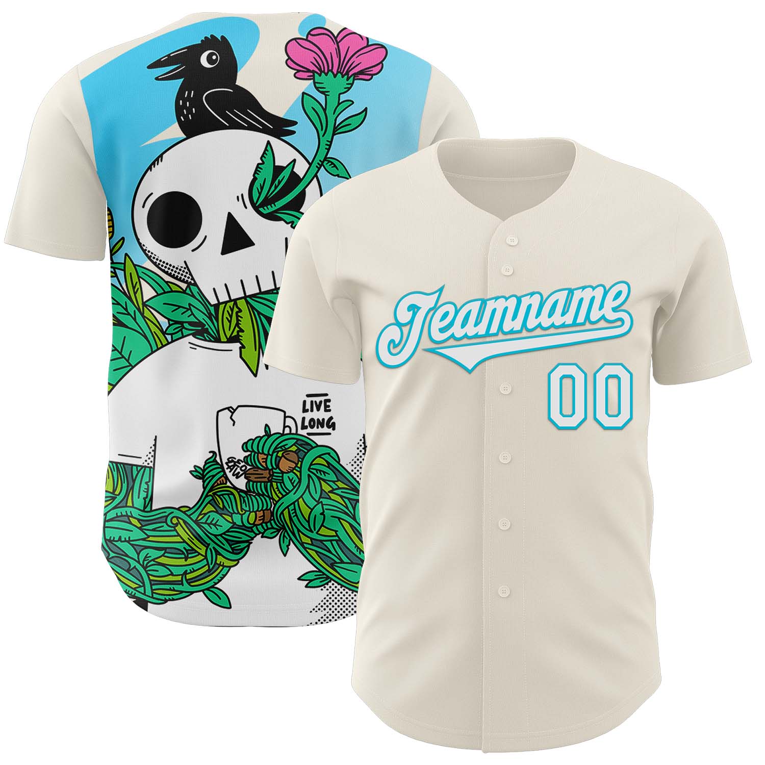 Custom Cream White-Lakes Blue 3D Geo Law Live Long Authentic Baseball Jersey