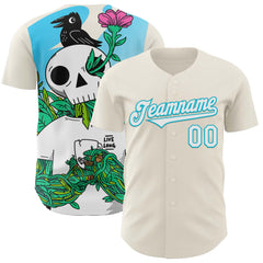 Custom Cream White-Lakes Blue 3D Geo Law Live Long Authentic Baseball Jersey