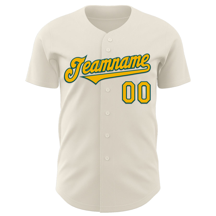 Custom Cream Gold-Midnight Green 3D Geo Law Long Live The King Authentic Baseball Jersey