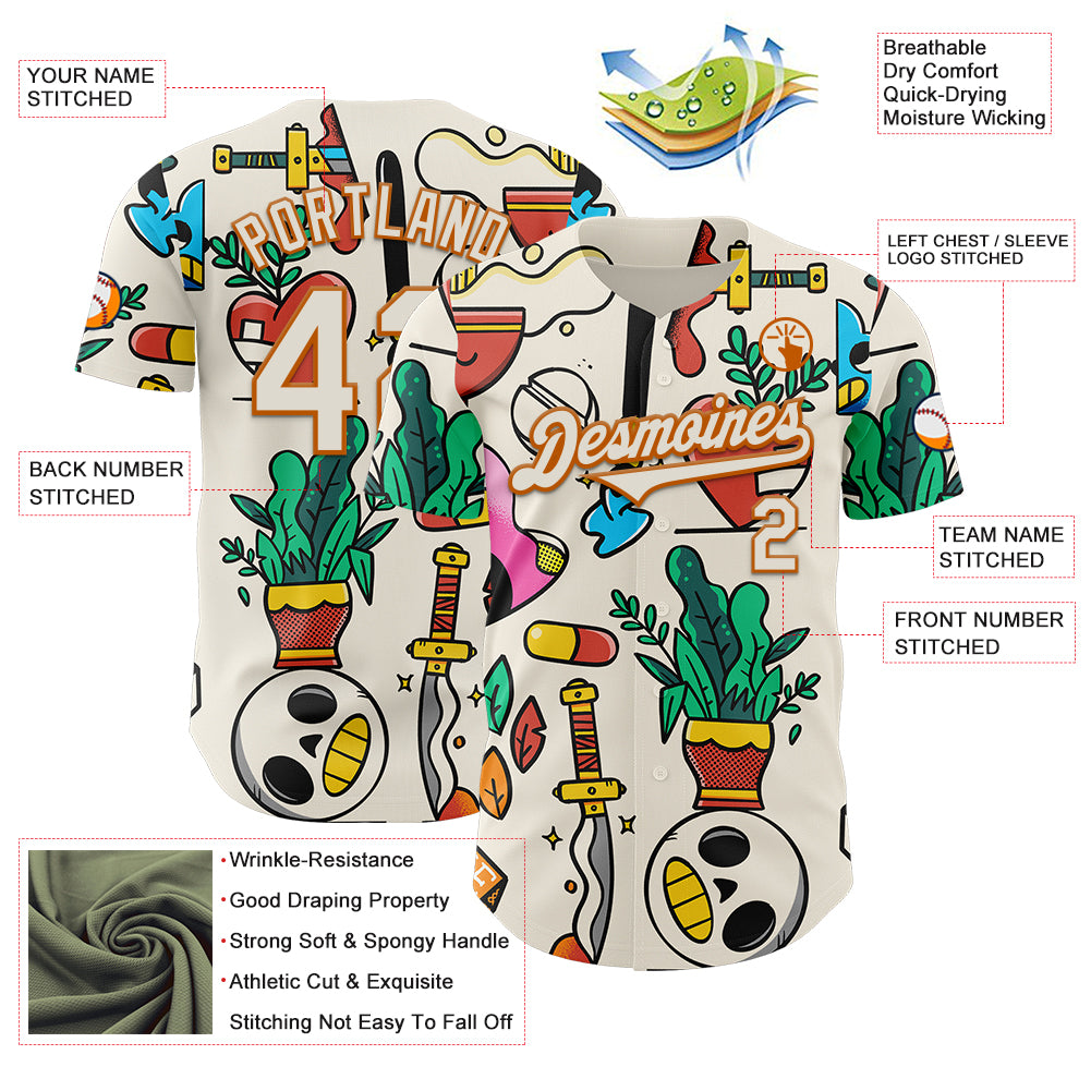 Custom Cream Texas Orange 3D Geo Law Life Balance Authentic Baseball Jersey