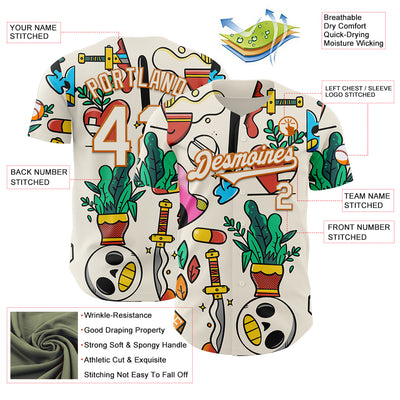 Custom Cream Texas Orange 3D Geo Law Life Balance Authentic Baseball Jersey