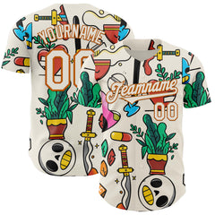 Custom Cream Texas Orange 3D Geo Law Life Balance Authentic Baseball Jersey