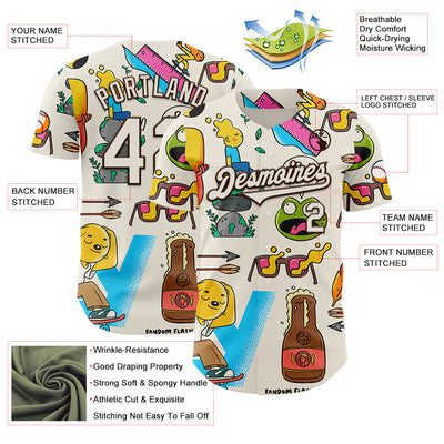 Custom Cream Brown 3D Geo Law Drink N Fly Authentic Baseball Jersey