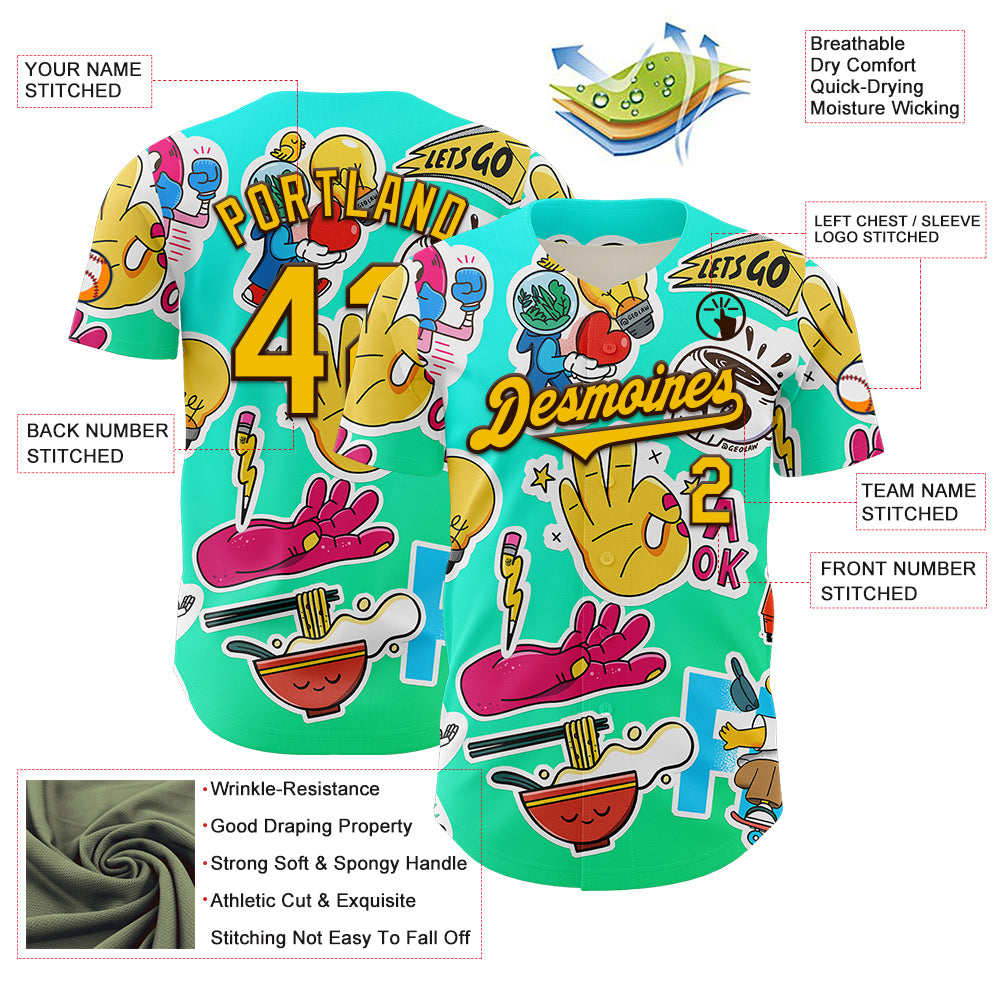 Custom Blue Yellow-Brown 3D Geo Law OK Authentic Baseball Jersey