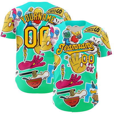 Custom Blue Yellow-Brown 3D Geo Law OK Authentic Baseball Jersey