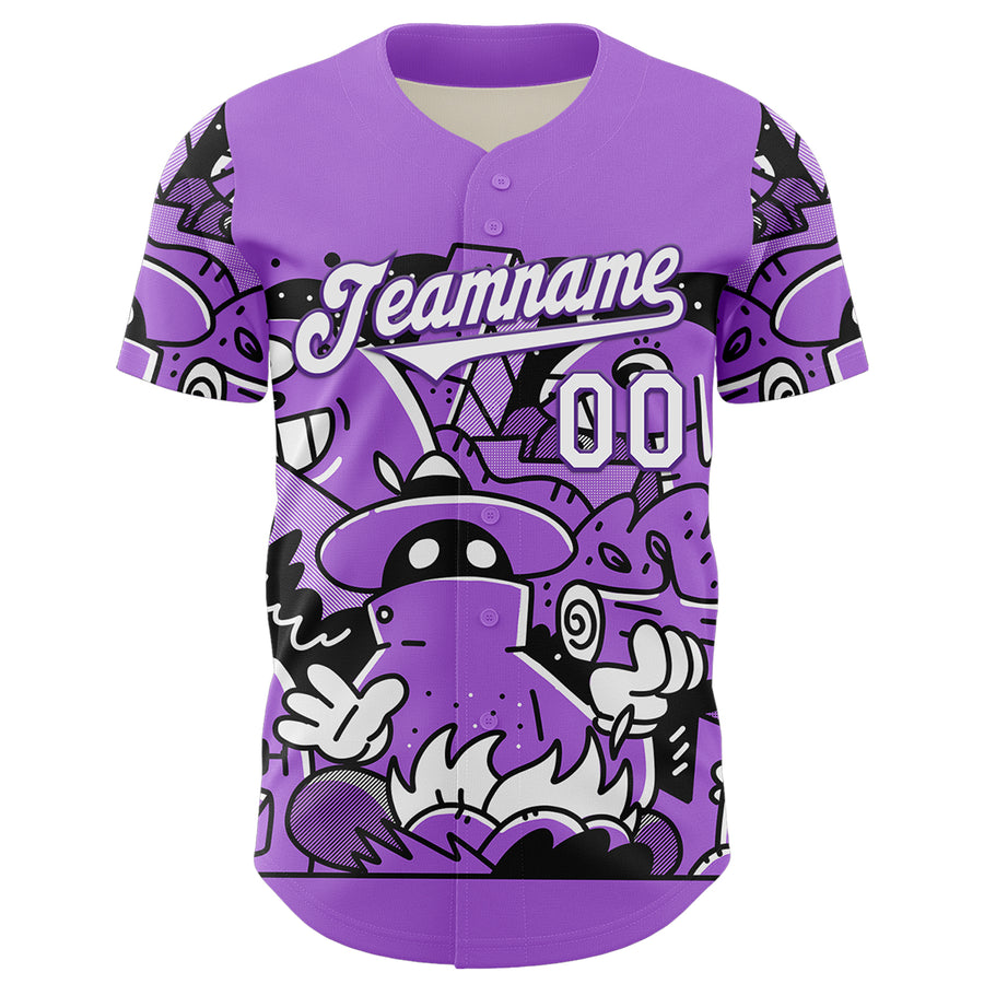 Custom Purple White 3D Geo Law Story Time Authentic Baseball Jersey
