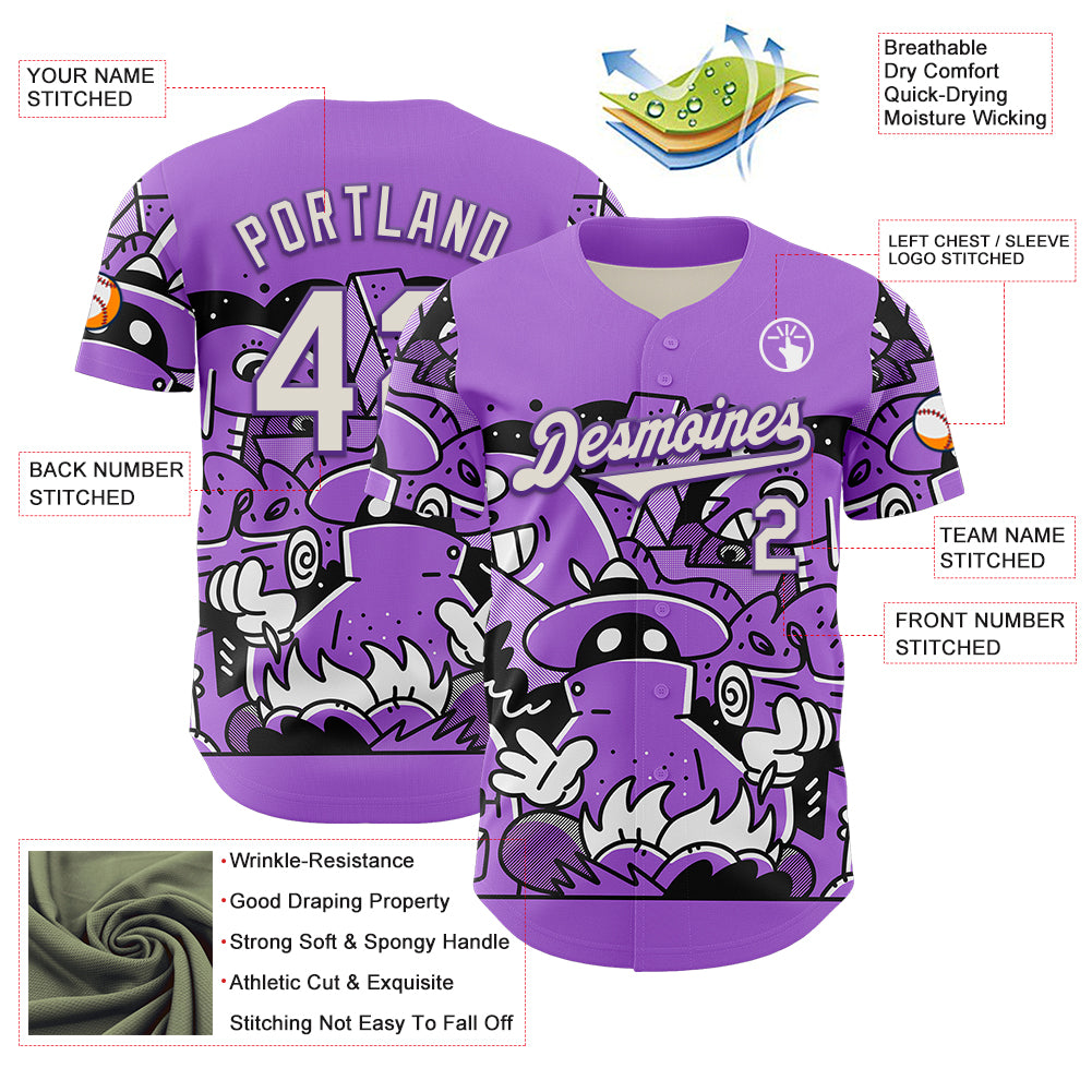 Custom Purple White 3D Geo Law Story Time Authentic Baseball Jersey