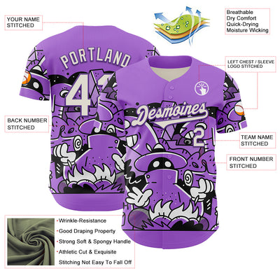 Custom Purple White 3D Geo Law Story Time Authentic Baseball Jersey