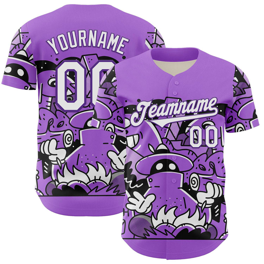 Custom Purple White 3D Geo Law Story Time Authentic Baseball Jersey