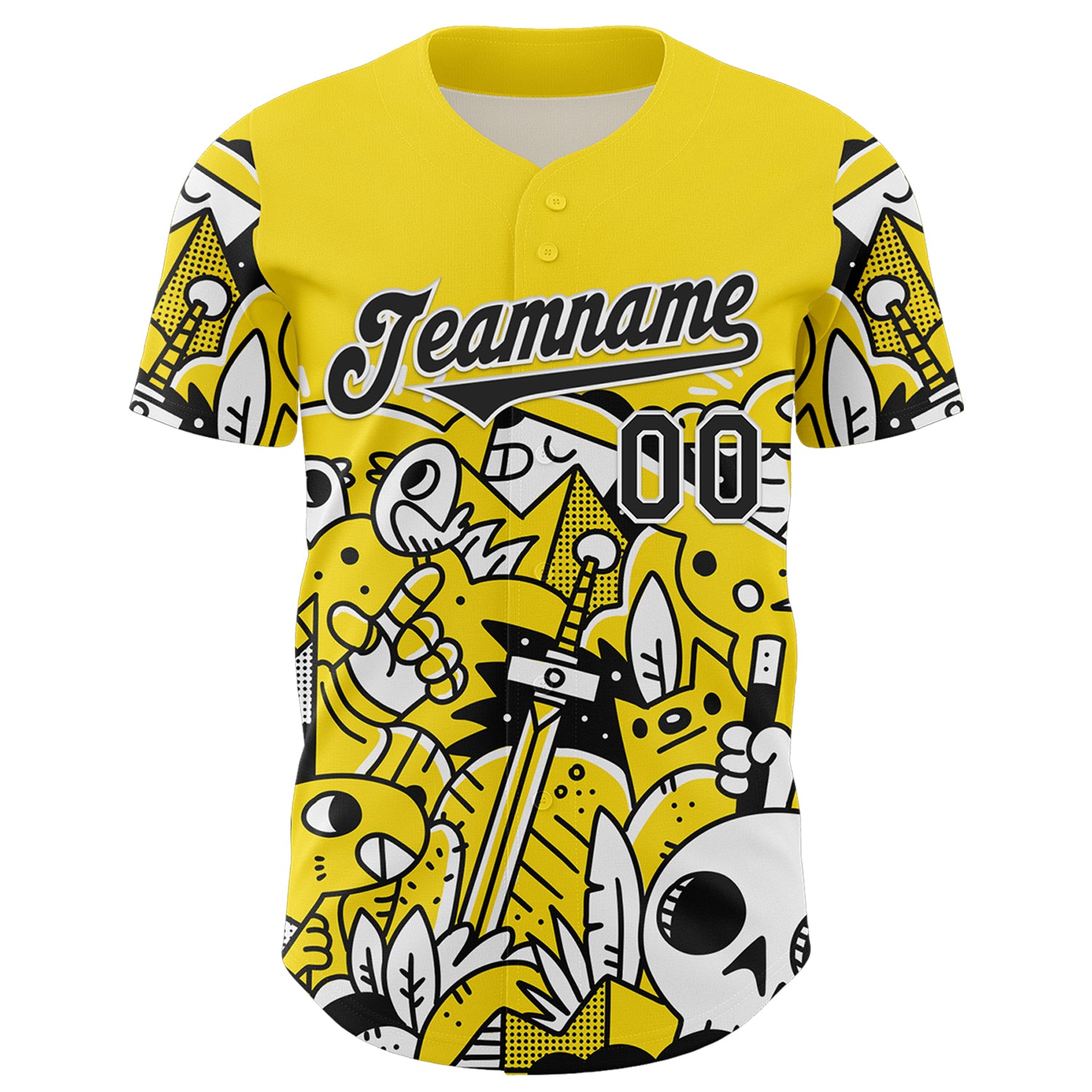 Custom Yellow Black-White 3D Geo Law Fantasy Road Authentic Baseball Jersey