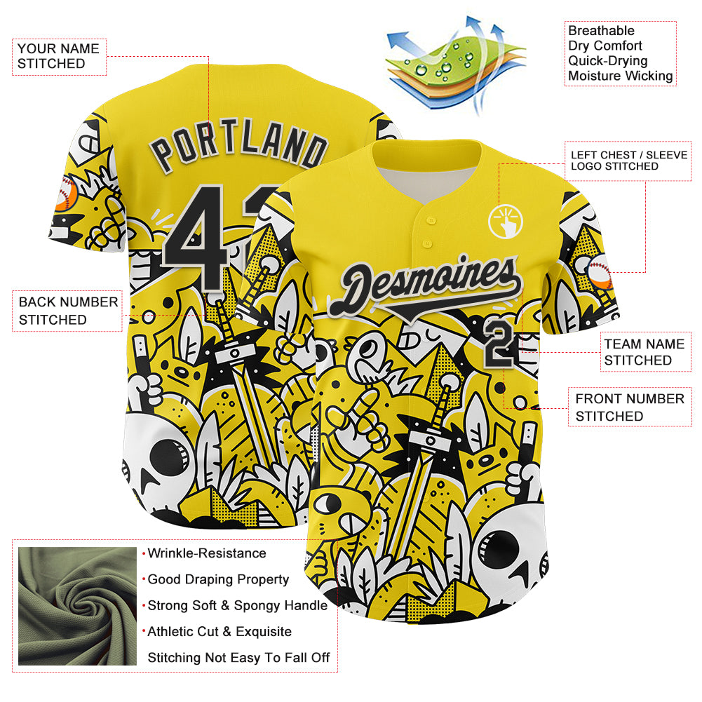 Custom Yellow Black-White 3D Geo Law Fantasy Road Authentic Baseball Jersey
