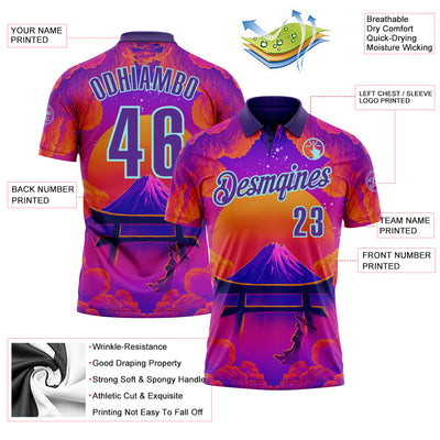 Custom Purple Orange-Ice Blue 3D Syntetyc Tori And Geisha Performance Polo Shirt