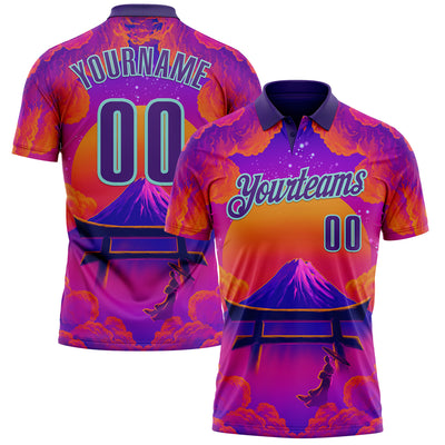Custom Purple Orange-Ice Blue 3D Syntetyc Tori And Geisha Performance Polo Shirt