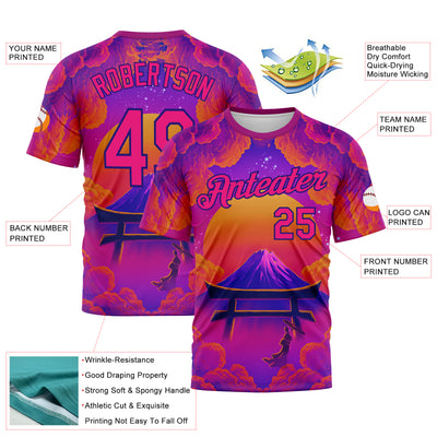 Custom Purple Hot Pink Orange-Dark Purple 3D Syntetyc Tori And Geisha Performance T-Shirt