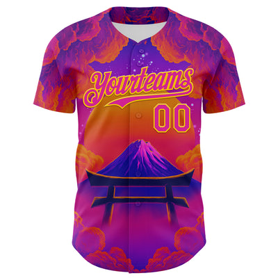 Custom Purple Deep Pink Orange-Yellow 3D Syntetyc Tori And Geisha Authentic Baseball Jersey