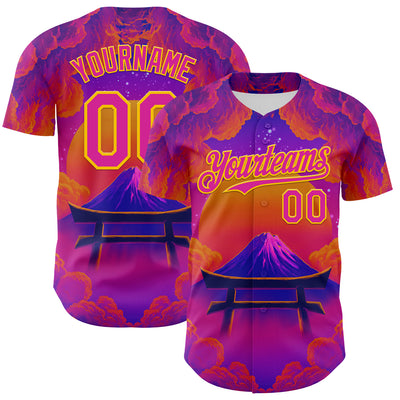 Custom Purple Deep Pink Orange-Yellow 3D Syntetyc Tori And Geisha Authentic Baseball Jersey