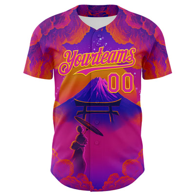 Custom Purple Deep Pink Orange-Yellow 3D Syntetyc Tori And Geisha Authentic Baseball Jersey