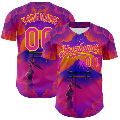 Custom Purple Deep Pink Orange-Yellow 3D Syntetyc Tori And Geisha Authentic Baseball Jersey