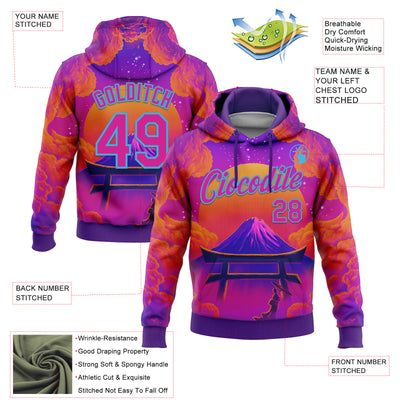 Custom Stitched Purple Deep Pink Orange-Sky Blue 3D Syntetyc Tori And Geisha Sports Pullover Sweatshirt Hoodie