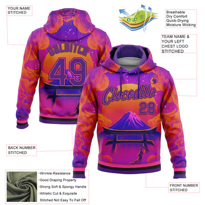 Custom Stitched Purple Orange Pink-Black 3D Syntetyc Tori And Geisha Sports Pullover Sweatshirt Hoodie