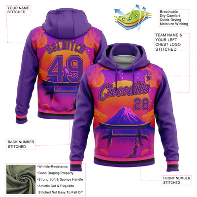 Custom Stitched Purple Orange Pink-Black 3D Syntetyc Tori And Geisha Sports Pullover Sweatshirt Hoodie