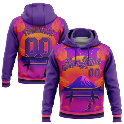 Custom Stitched Purple Orange Pink-Black 3D Syntetyc Tori And Geisha Sports Pullover Sweatshirt Hoodie