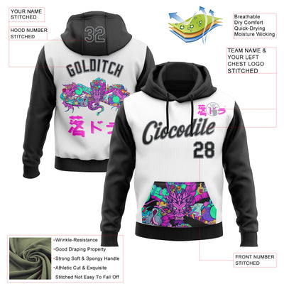 Custom Stitched White Black-Gray 3D Vaunsart Artval Dragon Sports Pullover Sweatshirt Hoodie