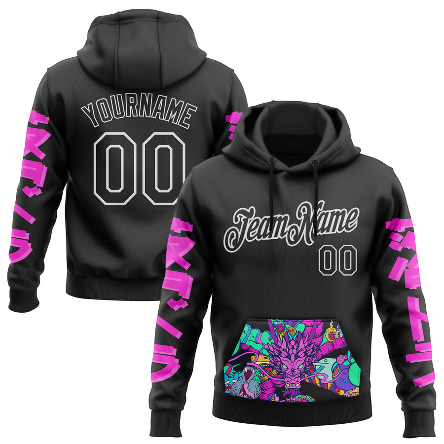 Custom Stitched Black White 3D Vaunsart Artval Dragon Sports Pullover Sweatshirt Hoodie