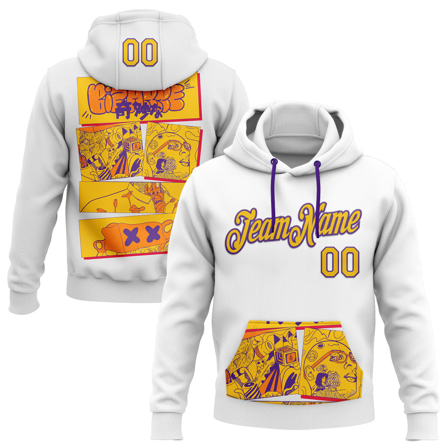 Custom Stitched White Yellow-Purple 3D Vaunsart Bizzare Sports Pullover Sweatshirt Hoodie