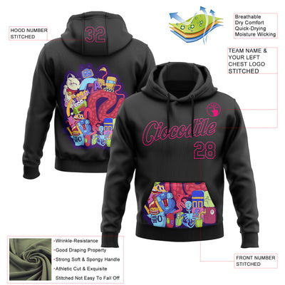 Custom Stitched Black Hot Pink 3D Vaunsart Messy Party Sports Pullover Sweatshirt Hoodie