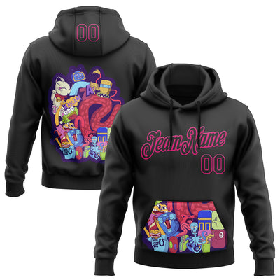 Custom Stitched Black Hot Pink 3D Vaunsart Messy Party Sports Pullover Sweatshirt Hoodie