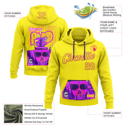 Custom Stitched Light Yellow Hot Pink 3D Vaunsart Radio Active Sports Pullover Sweatshirt Hoodie