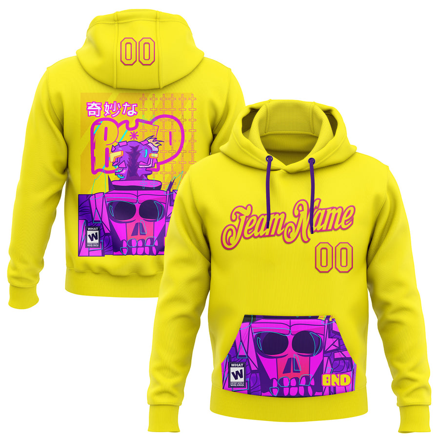 Custom Stitched Light Yellow Hot Pink 3D Vaunsart Radio Active Sports Pullover Sweatshirt Hoodie