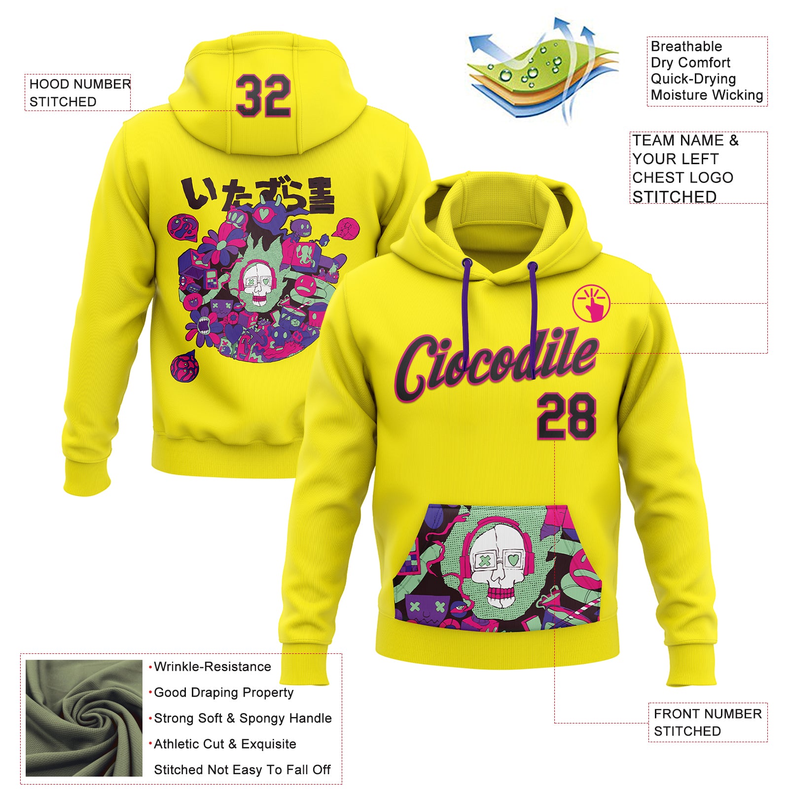 Custom Stitched Light Yellow Black-Hot Pink 3D Vaunsart Randomize Sports Pullover Sweatshirt Hoodie