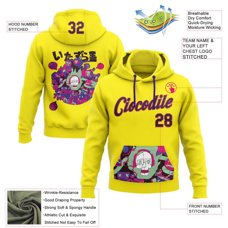 Custom Stitched Light Yellow Black-Hot Pink 3D Vaunsart Randomize Sports Pullover Sweatshirt Hoodie