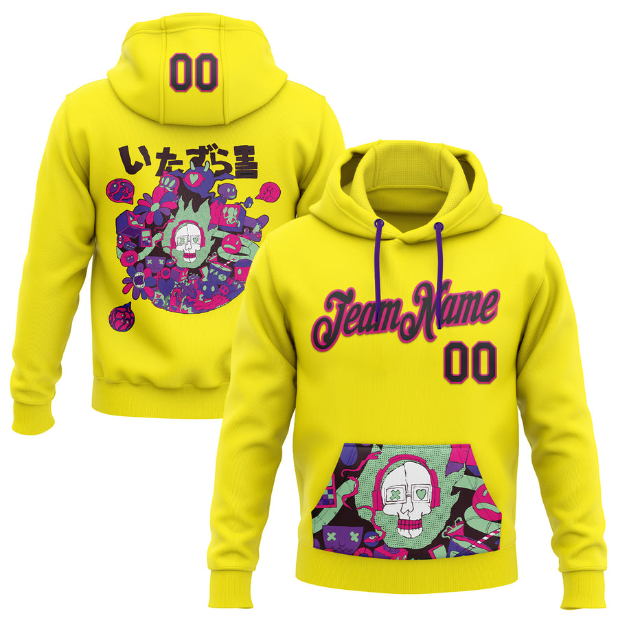 Custom Stitched Light Yellow Black-Hot Pink 3D Vaunsart Randomize Sports Pullover Sweatshirt Hoodie