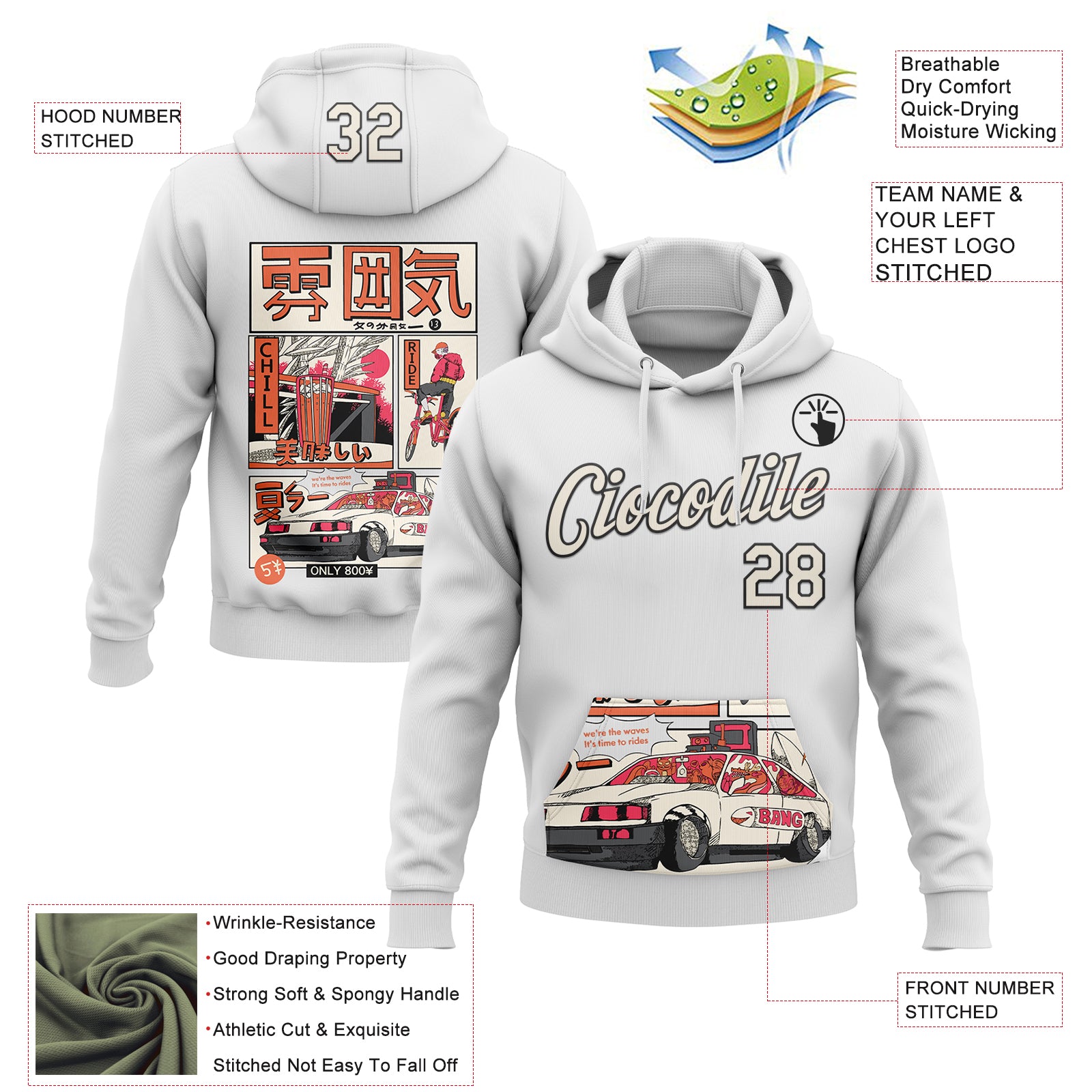 Custom Stitched White Cream-Black 3D Vaunsart The Vibes Sports Pullover Sweatshirt Hoodie